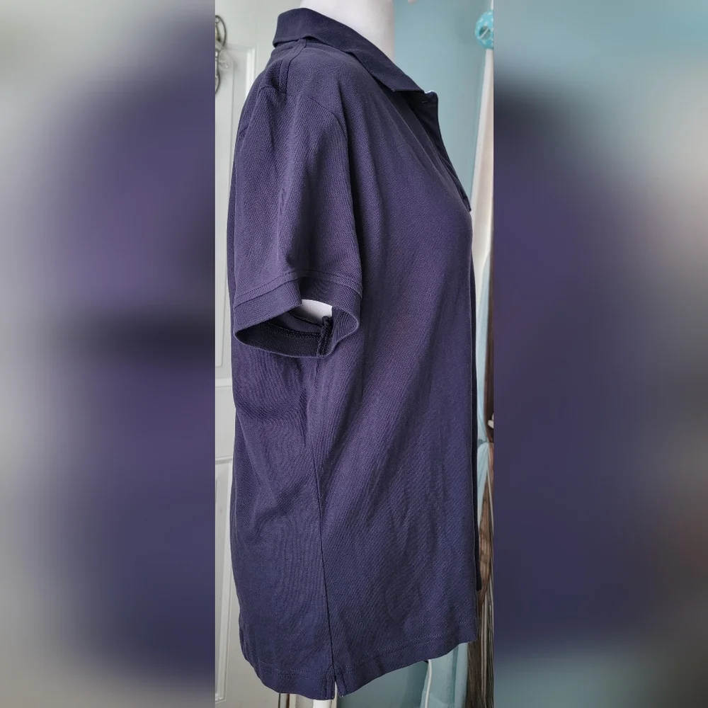 Y2K Tommy Hilfiger Polo Women's XL Navy Short Sleeve 1/4 Button Strechy Cotton - Picture 4 of 13